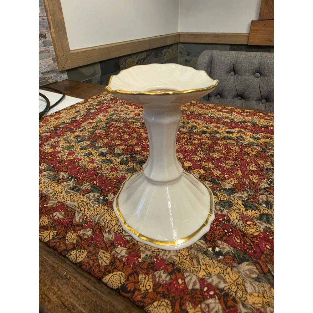 Lenox Symphony Ivory China Candlestick Holder Gold Trim Scalloped Made in USA 5